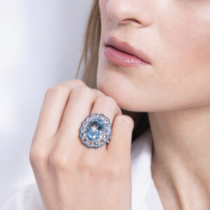 Atlantis Collection ring with diamonds & Aquamarine
