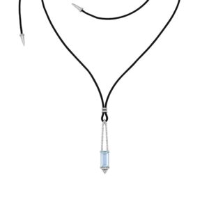 Atlantis Collection necklace with aquamarine, white diamonds & black leather