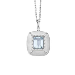 Atlantis Collection pendant in mat white gold 18k with Aquamarine centerstone & white diamonds