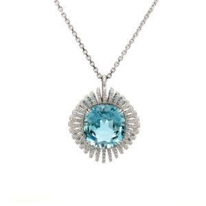 Atlantis Collection pendant with Aquamarine centerstone & white diamonds