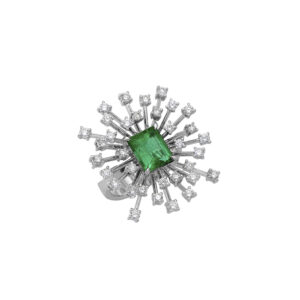 Ring in white gold 18k with emerald & white diamonds