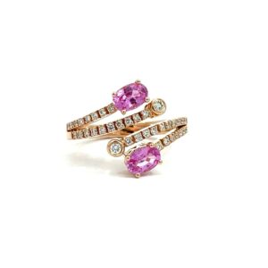 Ring in yellow gold 18k with pink sapphires & white diamonds
