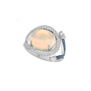 Opal ring in white gold 18k with white & blue diamonds