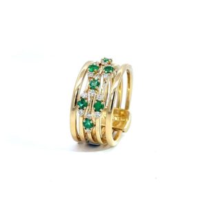 Ring in yellow gold 18k with emeralds & white diamonds