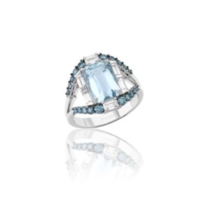 Atlantis Collection ring with Aquamarine centerstone, white & blue diamonds