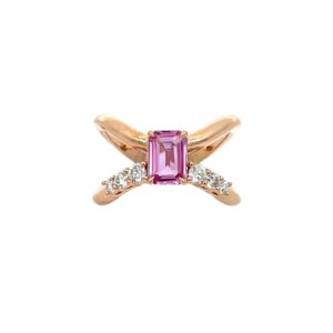 Pink Sapphire ring in yellow gold 18k with white diamonds
