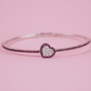 White diamonds bracelet in white gold 18k with white diamonds and rubies