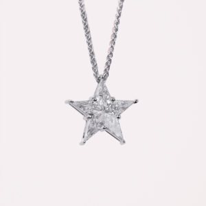 Star shaped pendant in 18kt white gold with white diamonds