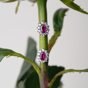 Rubies earrings in 18kt white gold set with white diamonds